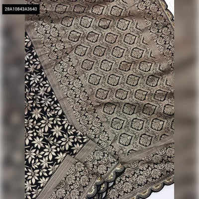 Elegant Crepe Khadi Silk Saree - Rich Zari & Scalloped Border | Festive Collection