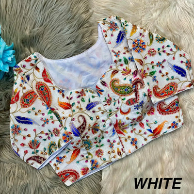 Elegant Crepe Silk Embroidered Blouse - Padded Perfect Fit Festive Prep Wear
