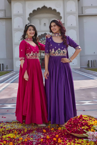 Elegant Crepe Silk Gown - Heavy Embroidery for Party Wear