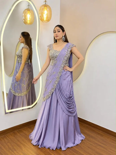 Elegant Crepe Silk Lehenga Style Saree with Sequins for Festive Wear