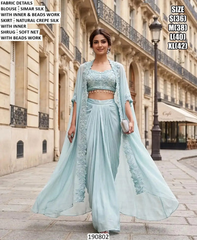 Elegant Crepe Silk Lehenga with Beads Work Shrug - Festive Wear for Women