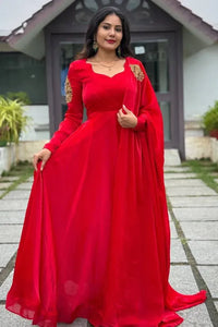 Elegant Crimson Space Silk Anarkali - Handwork Butta for Festive Party Wear