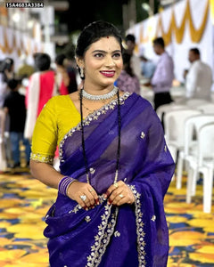 Elegant Crunchy Chiffon Crush Saree - Zari Embroidered Scalloped Border for Party Wear