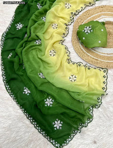 Elegant Crunchy Fabric Saree - Fancy Handwork & Sequence for Party Wear & Festive Events