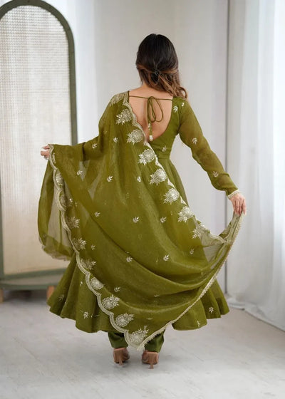 Elegant Crunchy Silk Gown - Ready To Wear Embroidery for Women