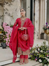 Exclusive Ruby Red Crunchy Silk Kurti Set with Heavy Embroidery & Sequence Work - Premium 3-Piece Festive Wear