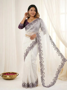 Elegant Crunchy Silk Saree with Designer Embroidery C-Pallu Work for Festive Wear