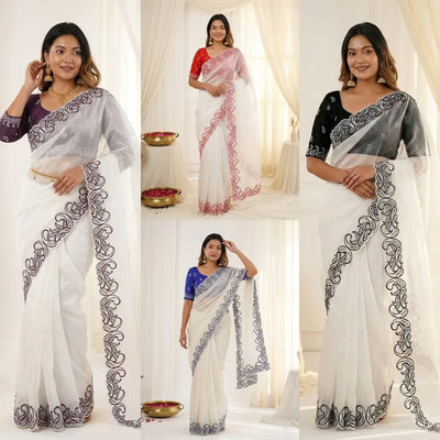 Elegant Crunchy Silk Saree with Designer Embroidery C-Pallu Work for Festive Wear