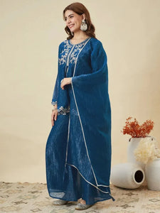 Elegant Crunchy Silk Short Kurti Set - Embroidered Festive Party Wear for Women