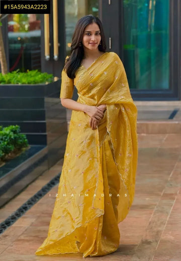 Elegant Cruse Tissue Saree - Multi Embroidery Work for Festive Wear