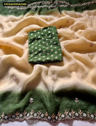 Elegant Crush Silk Saree - Embroidered Scallop Border for Women