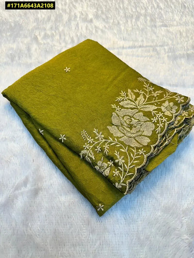 Elegant Crush Silk Saree - Fancy Sequin Embroidery for Festive & Party Wear