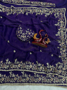 Elegant Crush Silk Saree with Intricate Sequence Embroidery for Festive & Party Wear