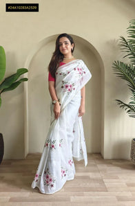 Elegant Crushed Saree with Floral Embroidery - Festive Wear for Women