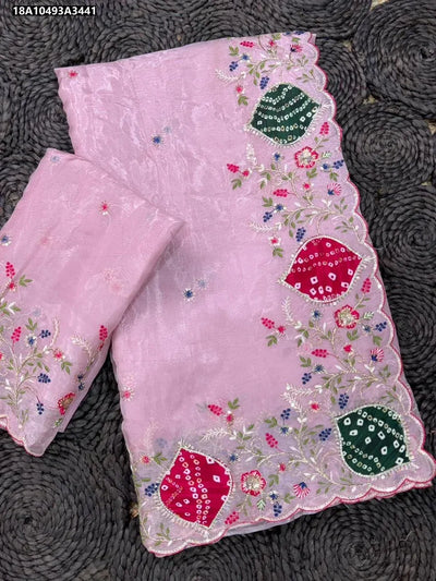 Elegant Crystal Tissue Saree - Hand Applique & Zari Work for Women