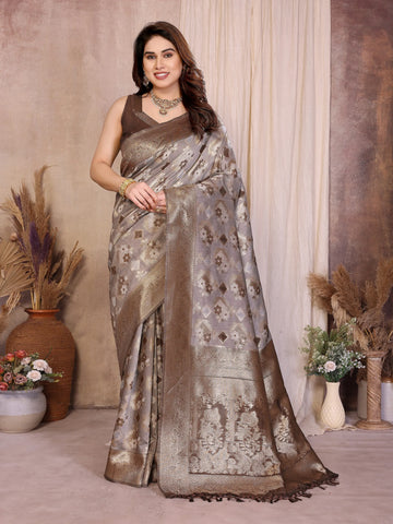 Elegant Designer Brown Cotton Zari Saree - Jaquard Weaving for Women