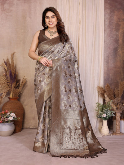 Elegant Designer Brown Cotton Zari Saree - Jaquard Weaving for Women