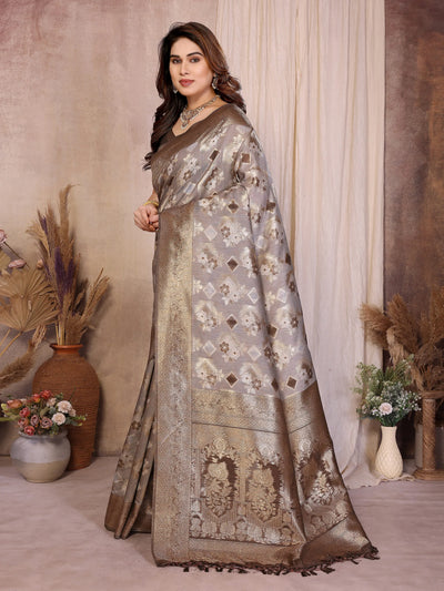 Elegant Designer Brown Cotton Zari Saree - Jaquard Weaving for Women