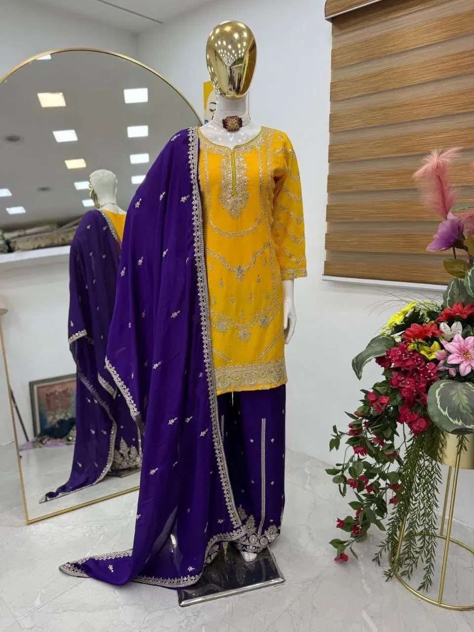 Premium Chinon Silk Embroidered Sharara Set