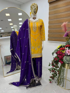 Premium Chinon Silk Embroidered Sharara Set - Exclusive Heavy Codding Sequence Festive Salwar Kameez