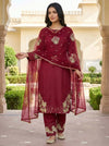 Premium Crepe Silk Kurti Set with Intricate Sequence Embroidery and Organza Dupatta