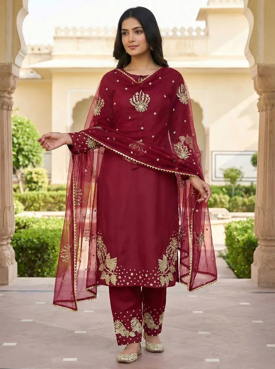 Premium Crepe Silk Kurti Set with Sequence Embroidery