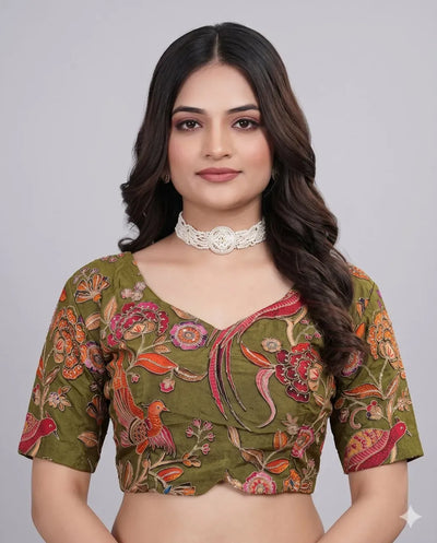 Elegant Designer Embroidered Blouse - Padded Sweetheart Neck Festive Wear