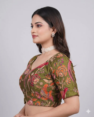 Elegant Designer Embroidered Blouse - Padded Sweetheart Neck Festive Wear