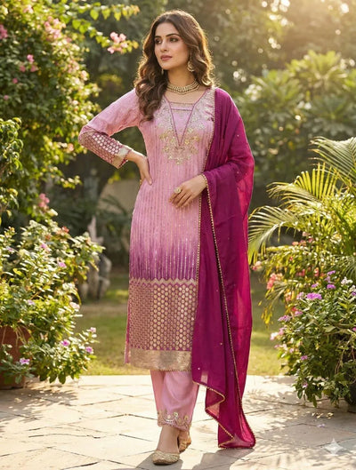 Elegant Designer Embroidered Chinon Suit Set - Perfect for Wedding & Party Wear