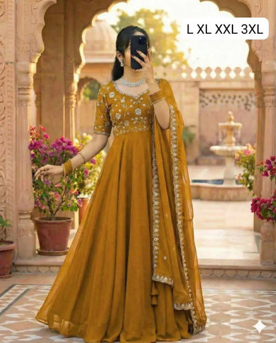 Elegant Designer Ethnic Gown Set - Heavy Embroidery for Festive Wear