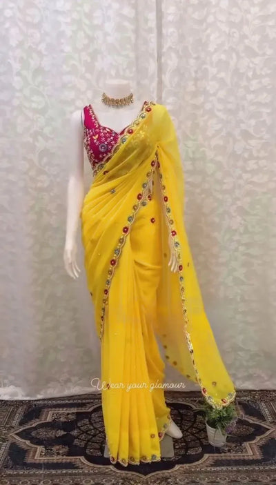 Elegant Designer Faux Georgette Saree - Sequin & Moti Work for Festivals