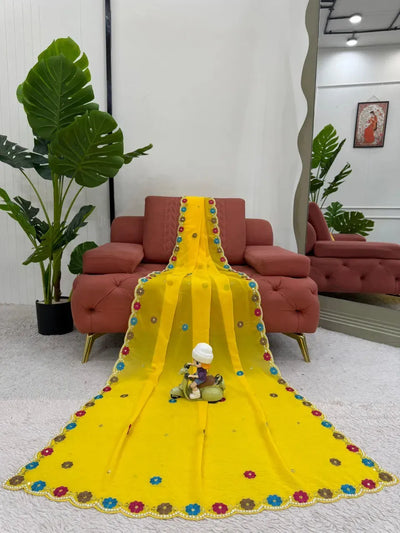 Elegant Designer Faux Georgette Saree - Sequin & Moti Work for Festivals