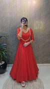 Elegant Designer Georgette Gown - Hand-Woven Lace for Women's Festivities