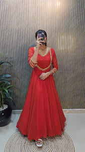 Elegant Designer Georgette Gown - Hand-Woven Lace for Women's Festivities