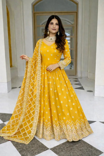 Elegant Designer Georgette Gown Set - Heavy Sequin Work with Pant & Dupatta