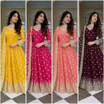 Elegant Designer Georgette Gown Set - Heavy Sequin Work with Pant & Dupatta