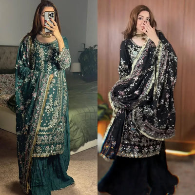Elegant Designer Georgette Party Wear Suit - Heavy Embroidery & Mirror Work for Women
