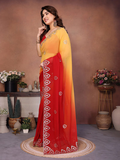 Elegant Designer Georgette Saree - Embroidered Party Wear for Women