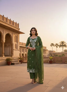 Elegant Designer Green Suit Set - Embroidered Festive Wear for Women