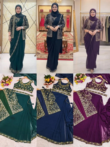 Elegant Designer Jacket Saree - Ready-to-Wear for Festive Parties