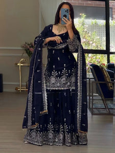 Elegant Designer JMC Silk Sharara Set - Intricate Thread & Sequin Work for Women