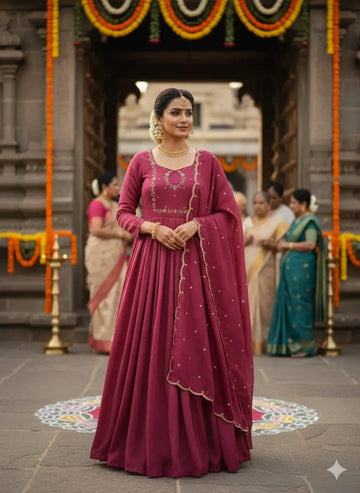 Elegant Designer Maggam Hand Work Gown with Zari Dupatta for Festivals