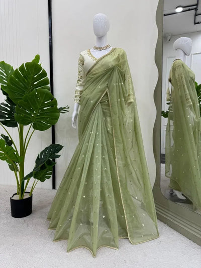 Elegant Designer Net Saree with Stitched Benglori Silk Blouse for Women