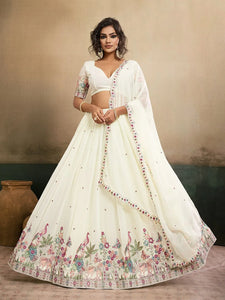 Elegant Designer Off White Lehenga - Heavy Embroidery for Wedding Wear