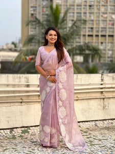 Elegant Designer Oris Silk Saree - Lotus Embroidered Wedding Wear for Women