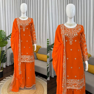 Elegant Designer Palazoo Set - Intricate Thread & Sequins for Festive Wear