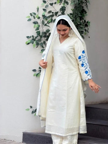 Elegant Designer Roman Silk Suit - Embroidered Party Wear for Women