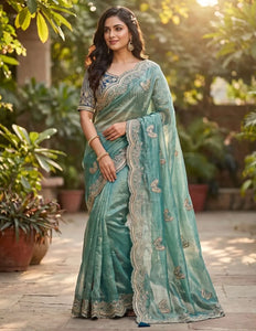 Elegant Designer Satin Saree with Heavy Sequence Work - Festive Wear for Women