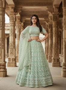Elegant Designer Sea Green Lehenga - Heavy Embroidery for Wedding Wear