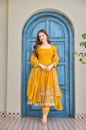 Elegant Designer Silk Anarkali Suit - Heavy Sequin Embroidery for Festive Wear
